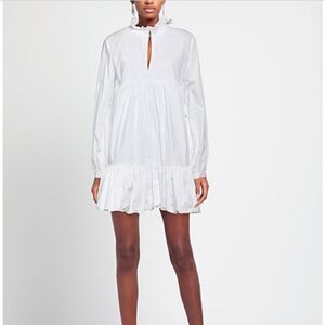 Bird & Knoll Bo Tiered Cotton Mini Dress in White Small